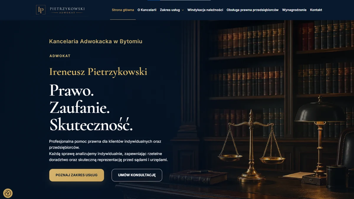Podgląd sekcji Hero realizacji strony kancelarii