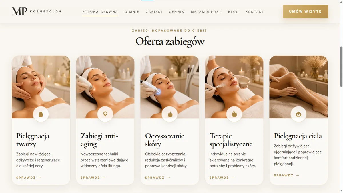 Oferta zabiegów na stronie kosmetologii